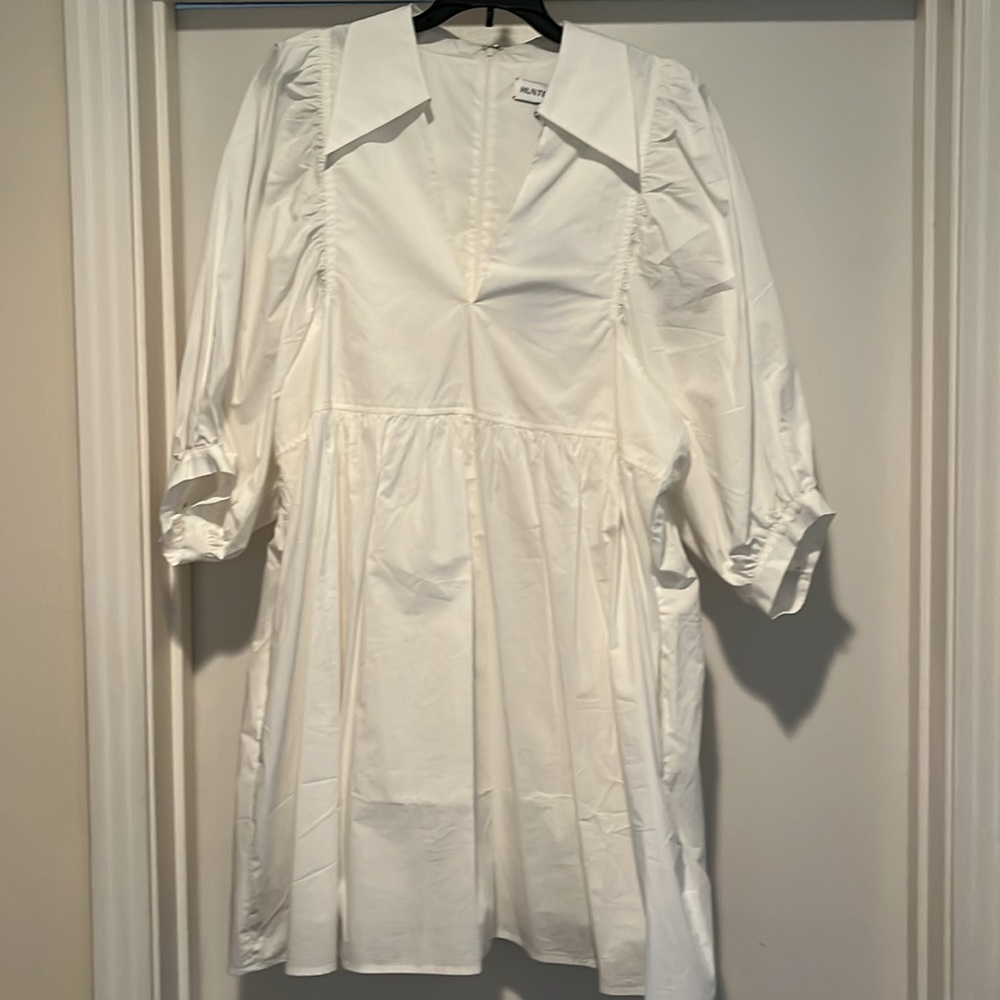 Anthro Hunter Bell white poplin dress.  NWT.  Sz L.  Lined skirt, pockets! CUTE